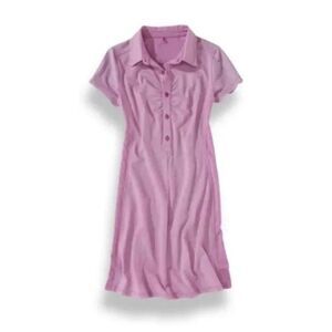 Prana Kinley Polo Shirt Dress Pink Purple Vivid Viola Striped Size Medium Sporty